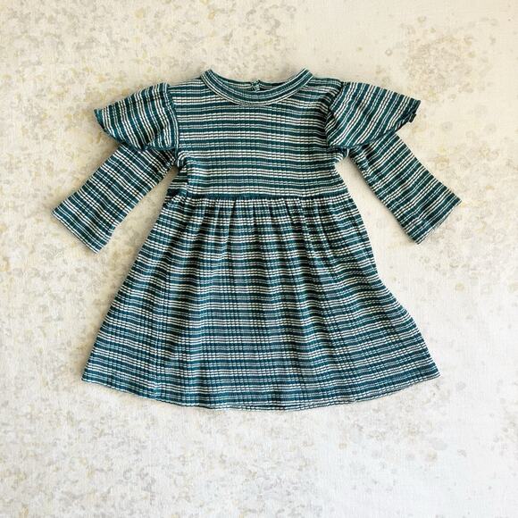 kate quinn Other - Kate Quinn baby Girl 6-12 Mos Dress Long Sleeve Green Striped Ruffle Casual